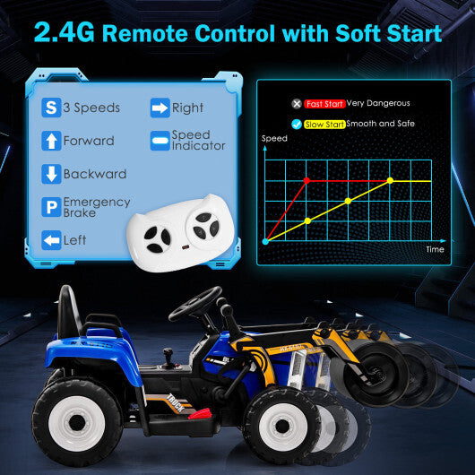 12V Kids Ride on Road Roller with 2.4G Remote Control-Blue - Color: Blue