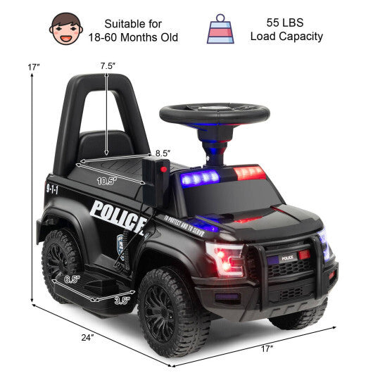 6V Kids Ride On Police Car with Real Megaphone and Siren Flashing Lights-Black - Color: Black