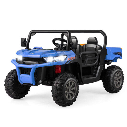 2-Seater Kids Ride On Dump Truck with Dump Bed and Shovel-Blue - Color: Blue