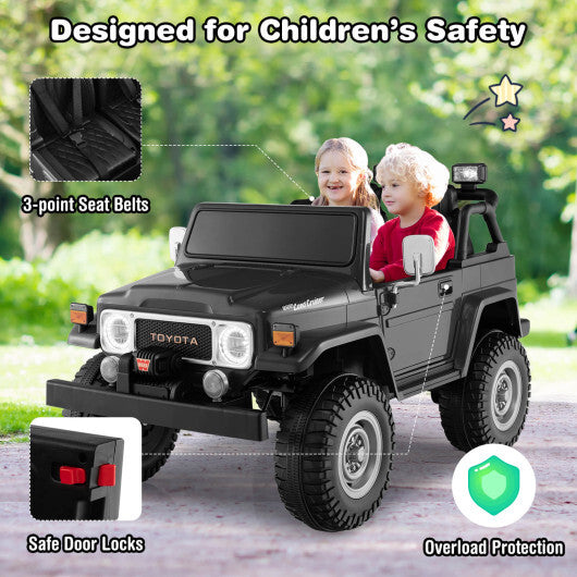 12V 2-Seat Licensed Kids Ride On Toyota FJ40 Car with 2.4G Remote Control-Black - Color: Black