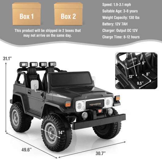 12V 2-Seat Licensed Kids Ride On Toyota FJ40 Car with 2.4G Remote Control-Black - Color: Black