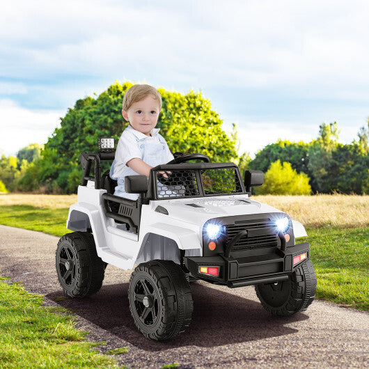 12V Kids Ride On Truck with Remote Control and Headlights-White - Color: White