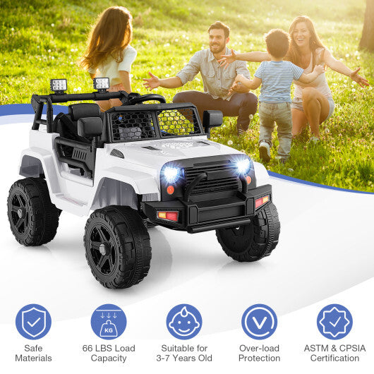 12V Kids Ride On Truck with Remote Control and Headlights-White - Color: White