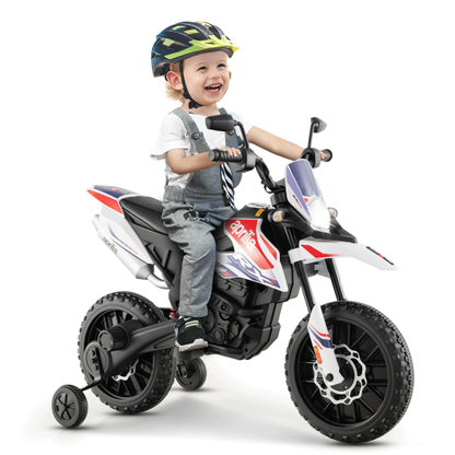 Aprilia Licensed Kids Ride On Motorcycle with 2 Training Wheels-White - Color: White