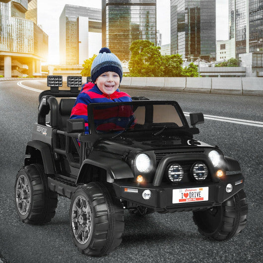 12V 2-Seater Ride on Car Truck with Remote Control and Storage Room-Black - Color: Black