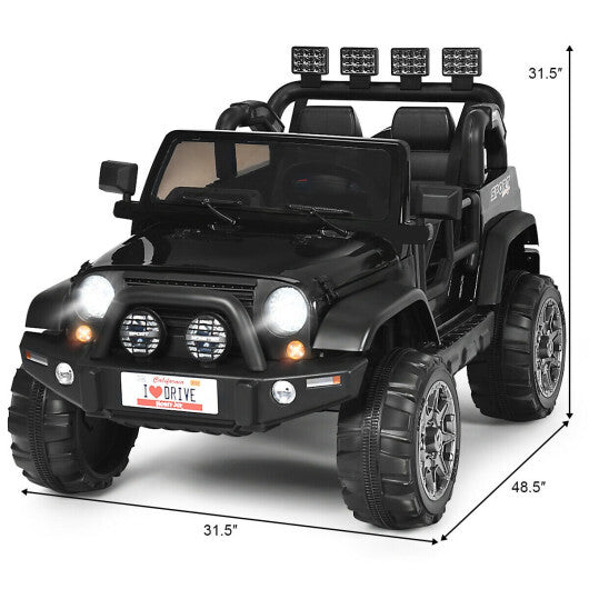 12V 2-Seater Ride on Car Truck with Remote Control and Storage Room-Black - Color: Black