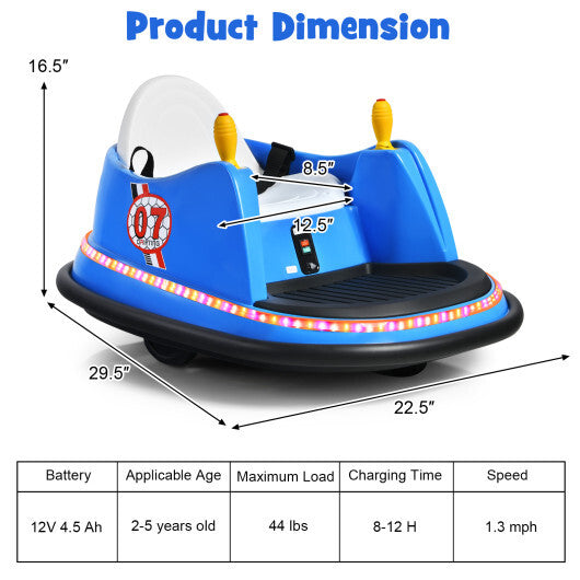 12V Electric Kids Ride On Bumper Car with Flashing Lights for Toddlers-Blue - Color: Blue