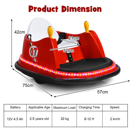 12V Electric Kids Ride On Bumper Car with Flashing Lights for Toddlers-Red - Color: Red