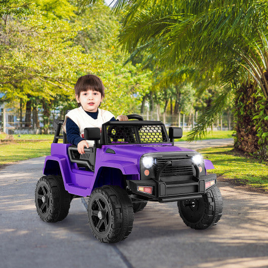 12V Kids Ride On Truck with Remote Control and Headlights-Purple - Color: Purple