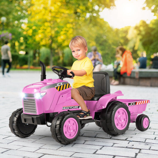 12V Kids Ride On Tractor with Trailer and Remote Control-Pink - Color: Pink