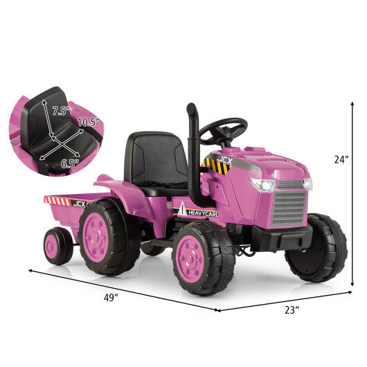 12V Kids Ride On Tractor with Trailer and Remote Control-Pink - Color: Pink