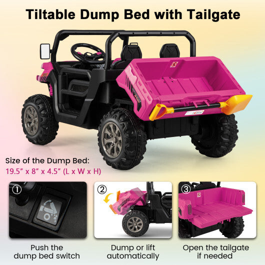 24V Ride on Dump Truck with Remote Control-Pink - Color: Pink