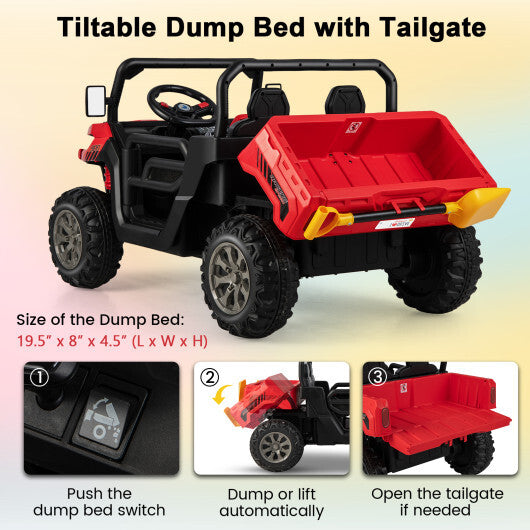 24V Ride on Dump Truck with Remote Control-Red - Color: Red