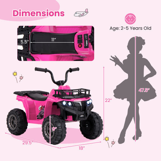 6V Kids Ride On Electric ATV with LED Headlights and MP3 Player-Pink - Color: Pink