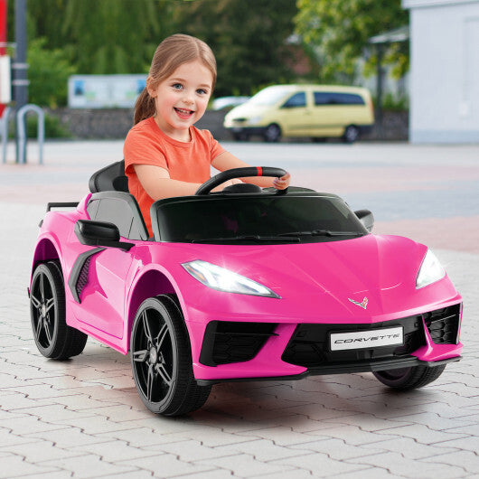 12V Electric Kids Ride On Car Licensed Chevrolet Corvette C8 with Remote Control Ages 3+ Years Old-Pink - Color: Pink