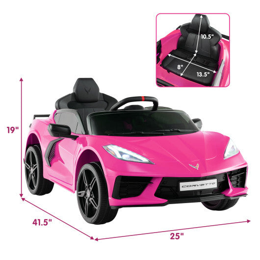 12V Electric Kids Ride On Car Licensed Chevrolet Corvette C8 with Remote Control Ages 3+ Years Old-Pink - Color: Pink