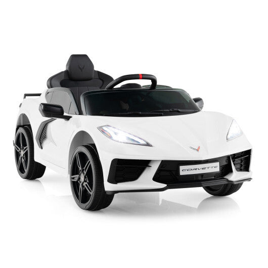 12V Electric Kids Ride On Car Licensed Chevrolet Corvette C8 with Remote Control Ages 3+ Years Old-White - Color: White