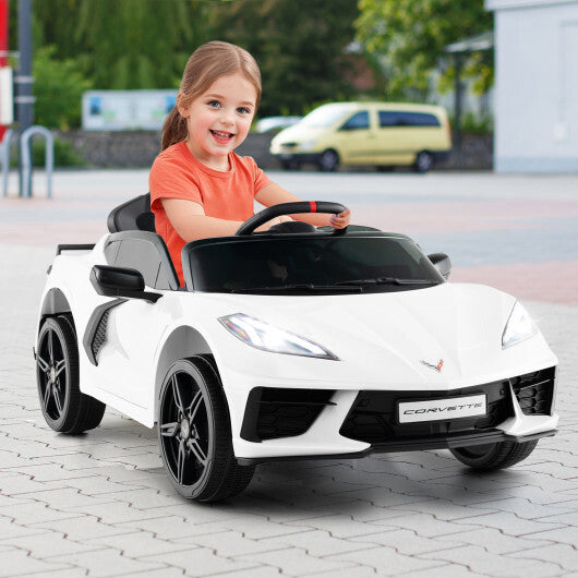 12V Electric Kids Ride On Car Licensed Chevrolet Corvette C8 with Remote Control Ages 3+ Years Old-White - Color: White