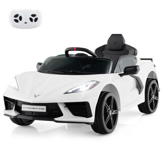 12V Electric Kids Ride On Car Licensed Chevrolet Corvette C8 with Remote Control Ages 3+ Years Old-White - Color: White