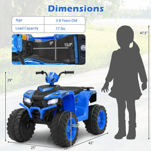 24V Kids Ride-On Electric ATV with Wireless Connection for Toddlers 3-8 Years Old-Blue - Color: Blue