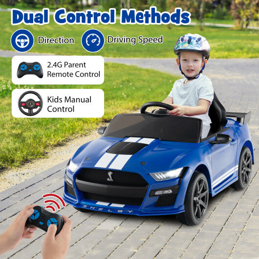 12V Licensed Ford Mustang Shelby GT500 Kids Ride on Car with Remote Control for Kids Aged 3-8-Blue - Color: Blue