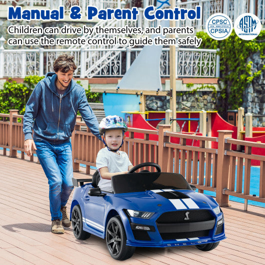 12V Licensed Ford Mustang Shelby GT500 Kids Ride on Car with Remote Control for Kids Aged 3-8-Blue - Color: Blue