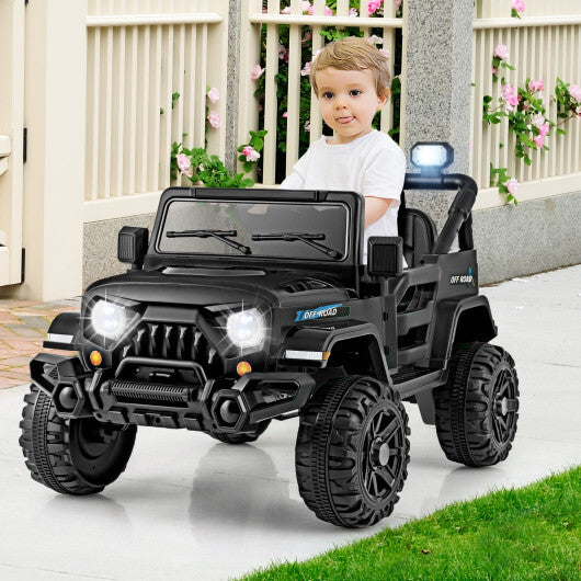 12V Kids Ride on Truck Car with Remote Control Threaded Wheels and 3 Speeds-Black - Color: Black