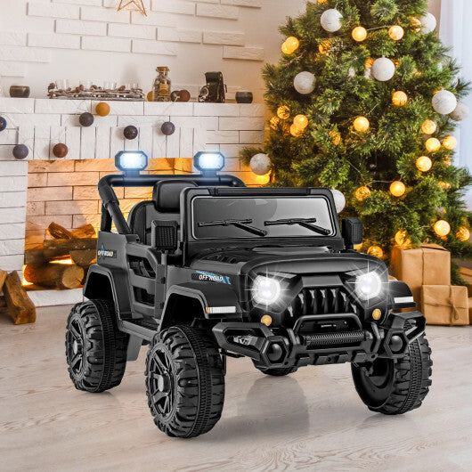 12V Kids Ride on Truck Car with Remote Control Threaded Wheels and 3 Speeds-Black - Color: Black