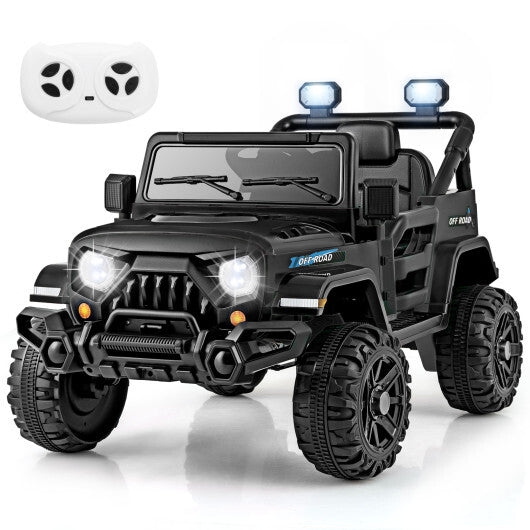 12V Kids Ride on Truck Car with Remote Control Threaded Wheels and 3 Speeds-Black - Color: Black