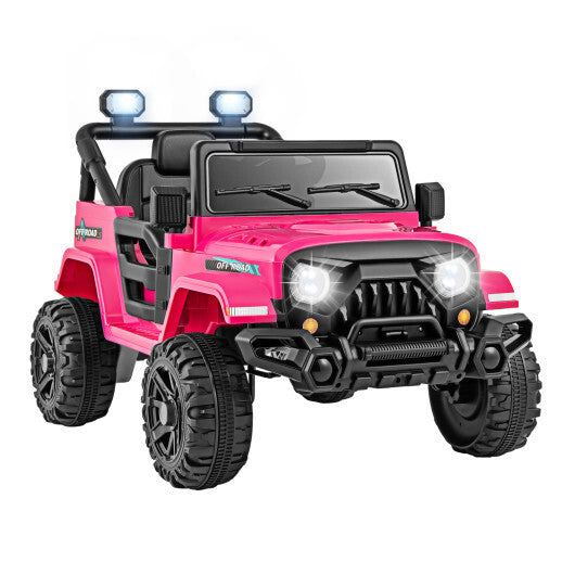 12V Kids Ride on Truck Car with Remote Control Threaded Wheels and 3 Speeds-Pink - Color: Pink