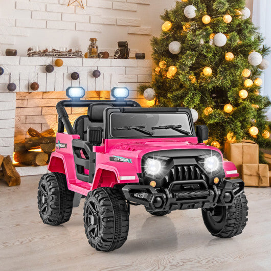 12V Kids Ride on Truck Car with Remote Control Threaded Wheels and 3 Speeds-Pink - Color: Pink