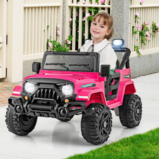 12V Kids Ride on Truck Car with Remote Control Threaded Wheels and 3 Speeds-Pink - Color: Pink