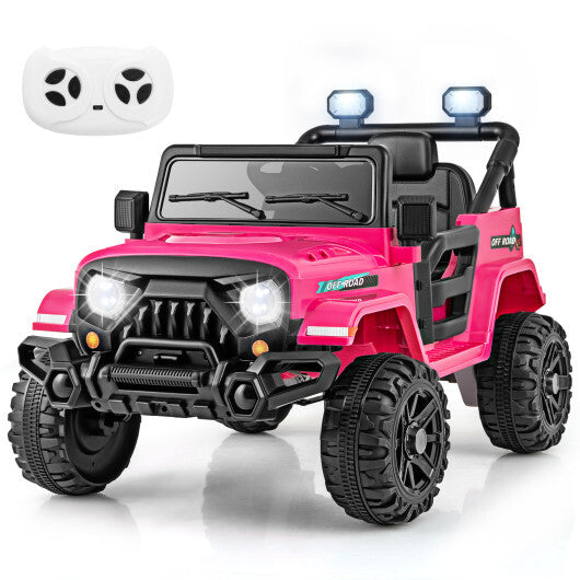 12V Kids Ride on Truck Car with Remote Control Threaded Wheels and 3 Speeds-Pink - Color: Pink