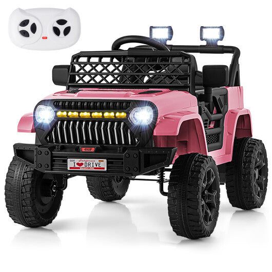 12V Kids Ride on Truck Car with Parental Remote and Music Player-Pink - Color: Pink