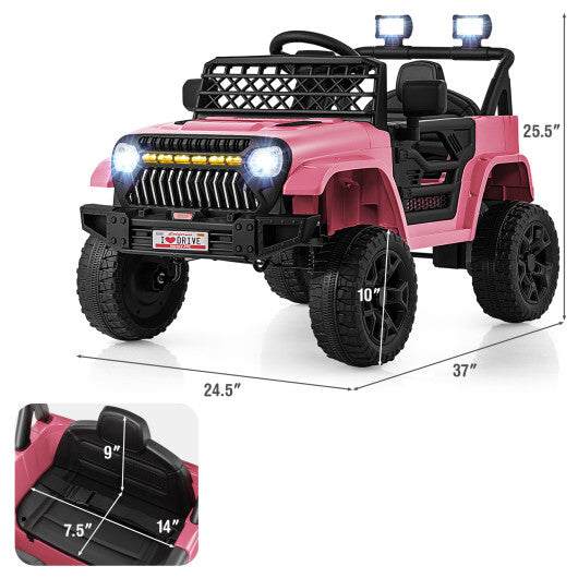 12V Kids Ride on Truck Car with Parental Remote and Music Player-Pink - Color: Pink