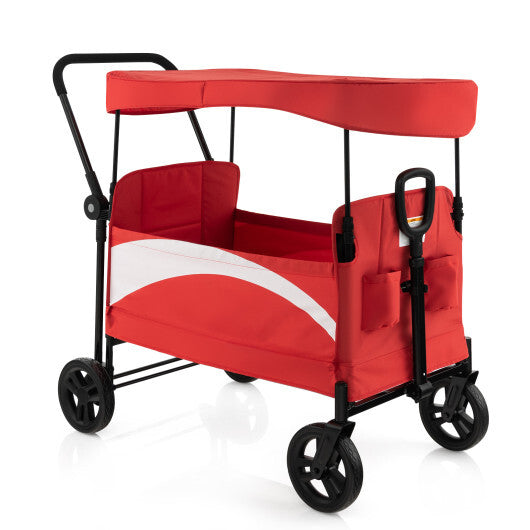 2-Seat Stroller Wagon with Adjustable Canopy and Handles-Red - Color: Red