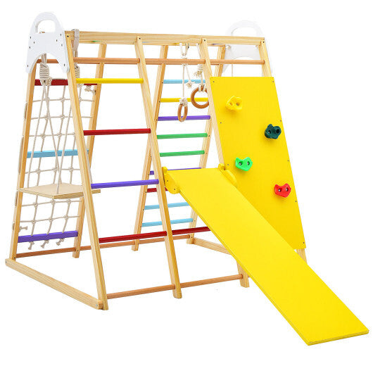 8-in-1 Wooden Jungle Gym Playset with Slide and Monkey Bars-Multicolor - Color: Multicolor