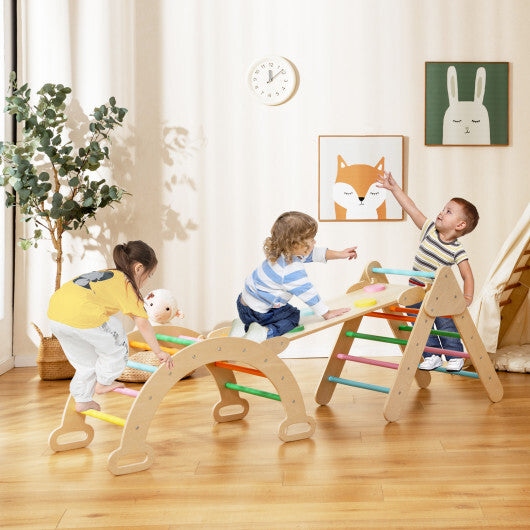 2-in-1 Wooden Kids Climber Toys with Triangle Arch Ramp-Multicolor - Color: Multicolor