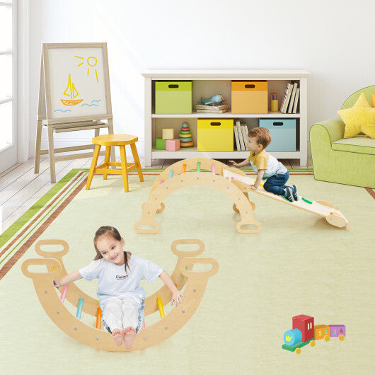 2-in-1 Wooden Kids Climber Toys with Triangle Arch Ramp-Multicolor - Color: Multicolor