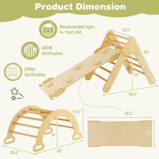 2-in-1 Wooden Kids Climber Toys with Triangle Arch Ramp-Natural - Color: Natural