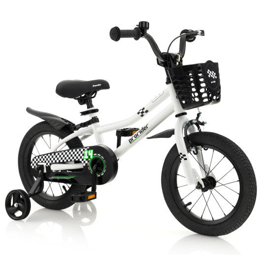 14 Inch Kids Bike with 2 Training Wheels for 3-5 Years Old-Black & White - Color: Black & White