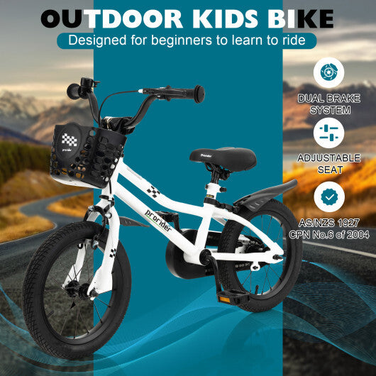 14 Inch Kids Bike with 2 Training Wheels for 3-5 Years Old-Black & White - Color: Black & White