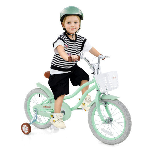 16 Inch Kids Bike with Adjustable Seat and Bell for Kids 3-8 Years Olds-16 inches - Color: Green - Size: 16 inches