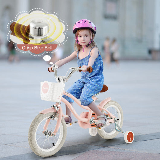 14 Inch Kid's Bike with Removable Training Wheels and Basket-Pink - Color: Pink - Size: 14 inches