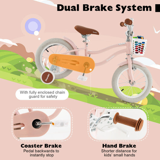 14 Inch Kid's Bike with Removable Training Wheels and Basket-Pink - Color: Pink - Size: 14 inches