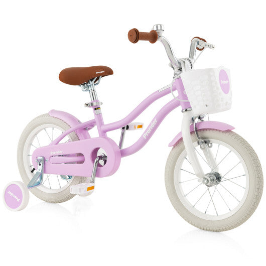 14 Inch Kid's Bike with Removable Training Wheels and Basket-Purple - Color: Purple - Size: 14 inches