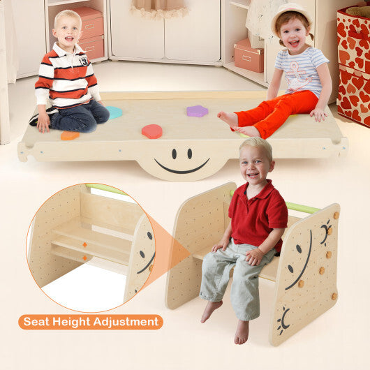 Wooden Climbing Toy Triangle Climber Set with Seesaw-Multicolor - Color: Multicolor