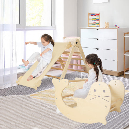 7-in-1 Indoor Climbing Toys for Toddlers with Reversible Ramp-Natural - Color: Natural