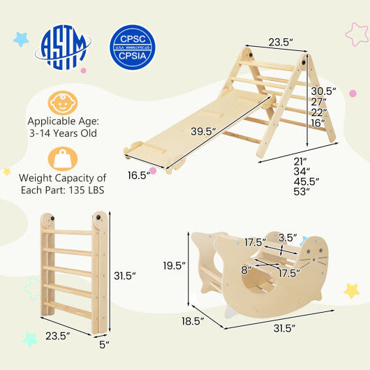 7-in-1 Indoor Climbing Toys for Toddlers with Reversible Ramp-Natural - Color: Natural