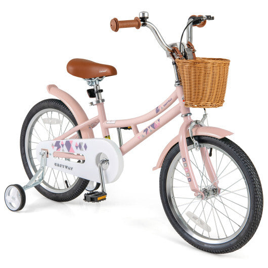 18 Inch Kids Bike Retro Bicycle with Adjustable Height and Basket for Ages 4-8 Years Old-18 inches - Color: Pink - Size: 18 inches